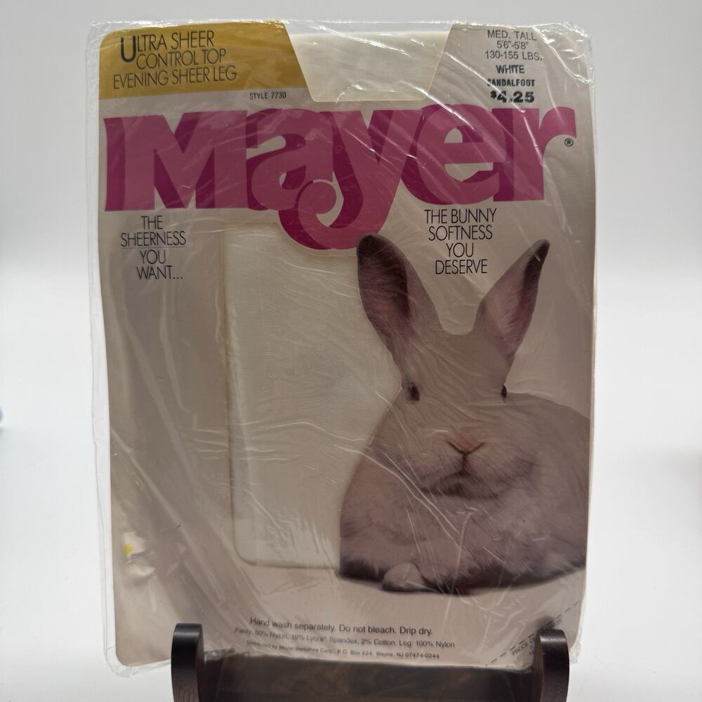 Mayer Bunny Ultra Sheer Control Top Sandalfoot Med Tall White 80’s Pantyhose